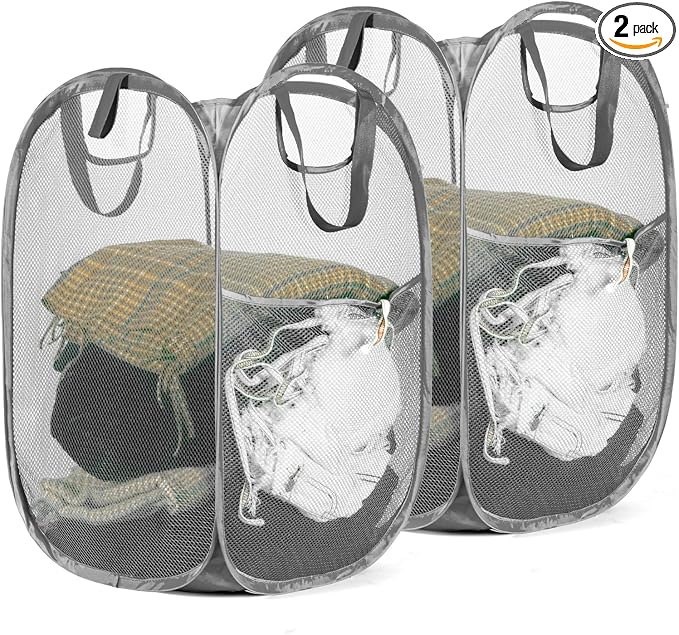 HOUSE AGAIN 2 Pcs Pop Up Laundry Hamper, Strong Mesh Laundry Baskets Collapsible by HOUSEAGAIN
