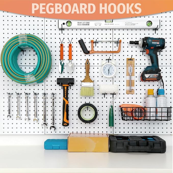 HUHOLE Pegboard Hooks 6 Inch 50PC, Fit 1/4" or 1/8" Pegboard, Ideal Peg Board - Image 6