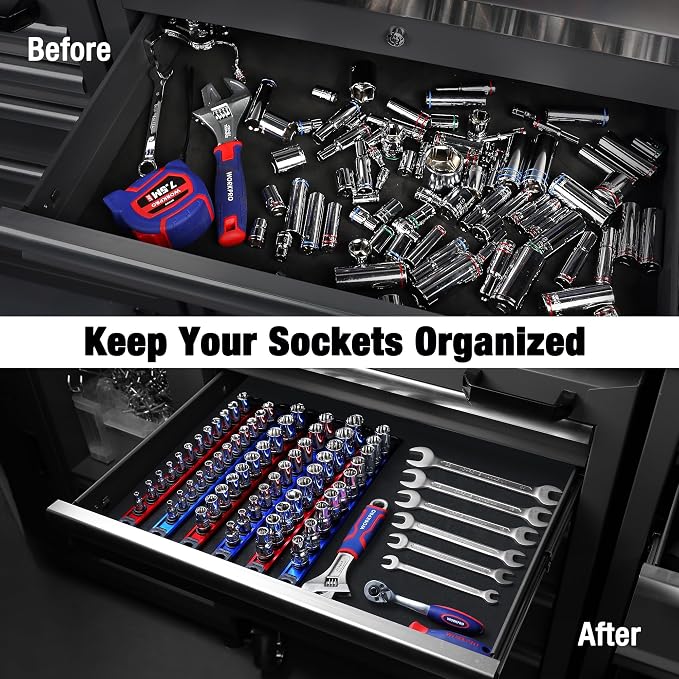 WORKPRO Magnetic Socket Organizer, 1/4-Inch Drive Aluminum Alloy Sockets Rail - Image 2