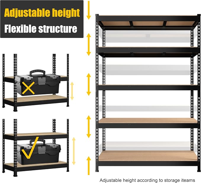 PrimeZone 48" W x 24" D x 72" H Heavy Duty Storage Shelves, 5 Tier Adjustable - Image 6
