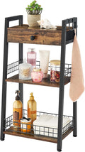 3-Tier Ladder Shelf with Drawer, Bathroom Stand Floor Storage Shelf, by Gewudraw