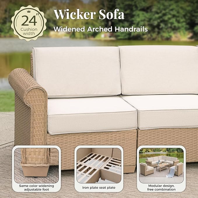 Patio Furniture Set, 6 Piece Outdoor Rattan Wicker Sectional Conversation Set - Image 8