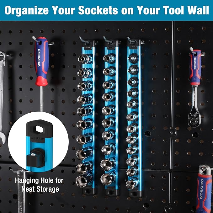 WORKPRO Magnetic Socket Organizer, 3/8-Inch Drive Aluminum Alloy Socket Rail - Image 6
