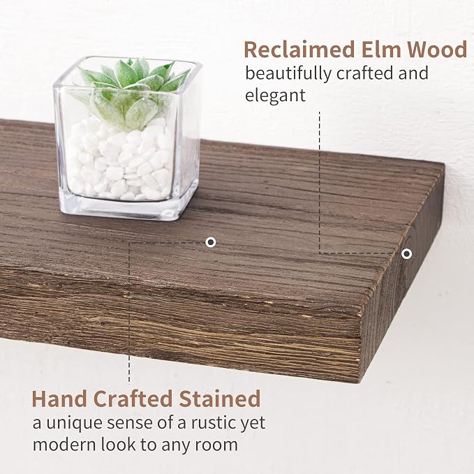 Axeman Floating Shelves for Wall, Rustic Elm Wood 48'' x 8" Deep Wall Shelf - Image 4