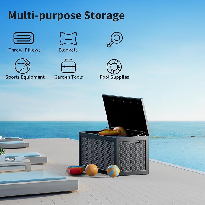 320 Gallon Outdoor Storage Box Waterproof Lockable Resin Deck Box Large - Image 7