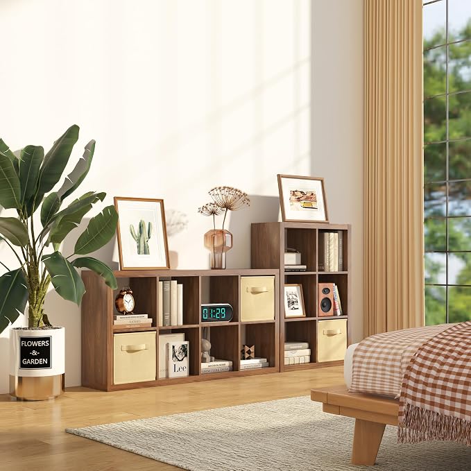 furtble Bookshelf with Storage Bin, 6-Cube Storage Organizer, Modern Wood Open - Image 2