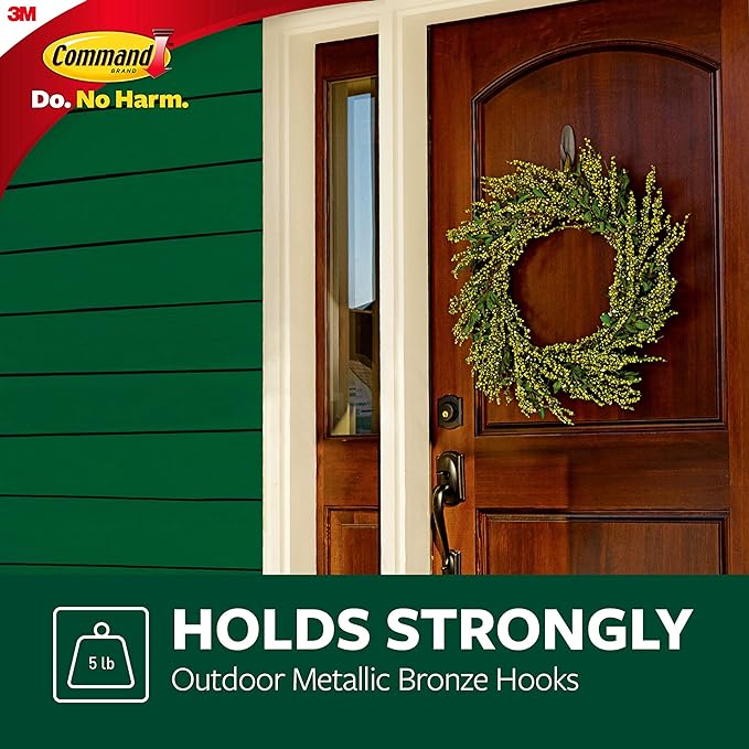 Command Outdoor Large Bronze Hooks, Holds up to 5 lb, 3 Hooks and 4 Command - Image 3