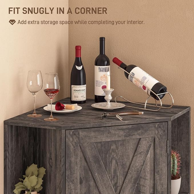 Farmhouse Corner Cabinet with Storage, Tall Corner Storage Cabinet with - Image 7