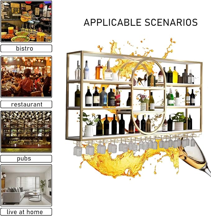 Large Wall Mount Wine Rack, Metal 4 Tier Large Capacity Hanging Bar Rack - Image 5
