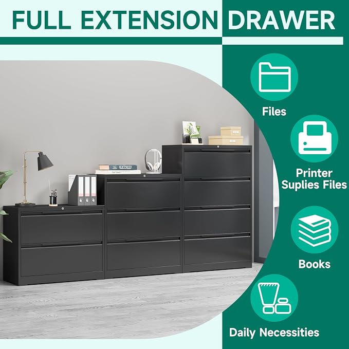 Filing Cabinet with Lock, Lateral File Cabinets 3 Drawer Metal Wide Filing - Image 6