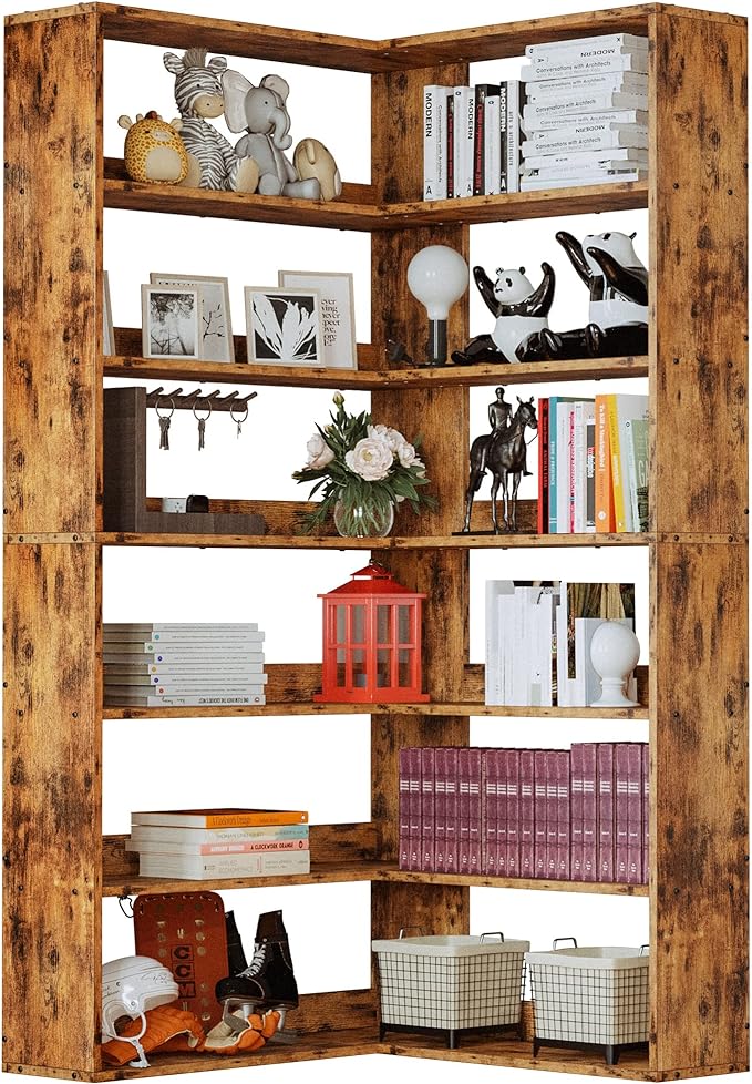 IRONCK Corner Bookshelf, Bookshelves 6 Tiers by IRONCK