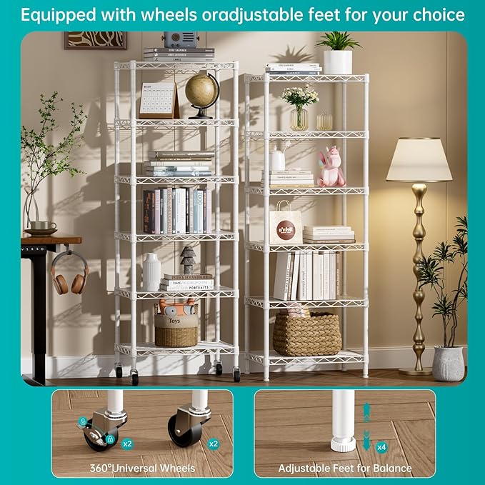 SINGAYE 6 Shelves Storage Shelf Wire Closet Bathroom Organizers Metal Pantry - Image 8