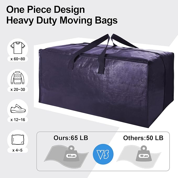 12 Pack Heavy Duty Extra Large Moving Bags W/Backpack Straps - Image 5