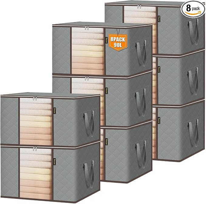 BALEINE 8 Pack Clothes Storage Bags, 24 Gallon Storage Containers by BALEINE