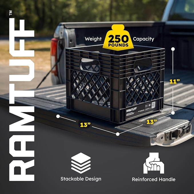 Ramtuff 2 Pack Storage Milk Crate, Durable Plastic Home Organizers, Stackable - Image 2