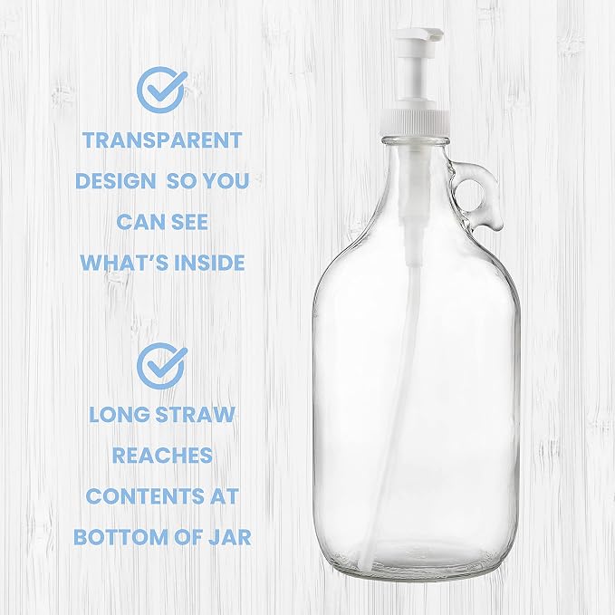 kitchentoolz Half Gallon Glass Pump Dispenser Bottle, Large Jug - Image 3