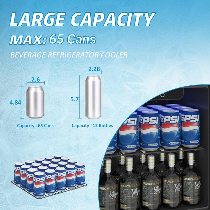 1.4 Cu Ft/65 Can Mini Fridge, Freestanding 17 Inch Beverage Refrigerator - Image 4