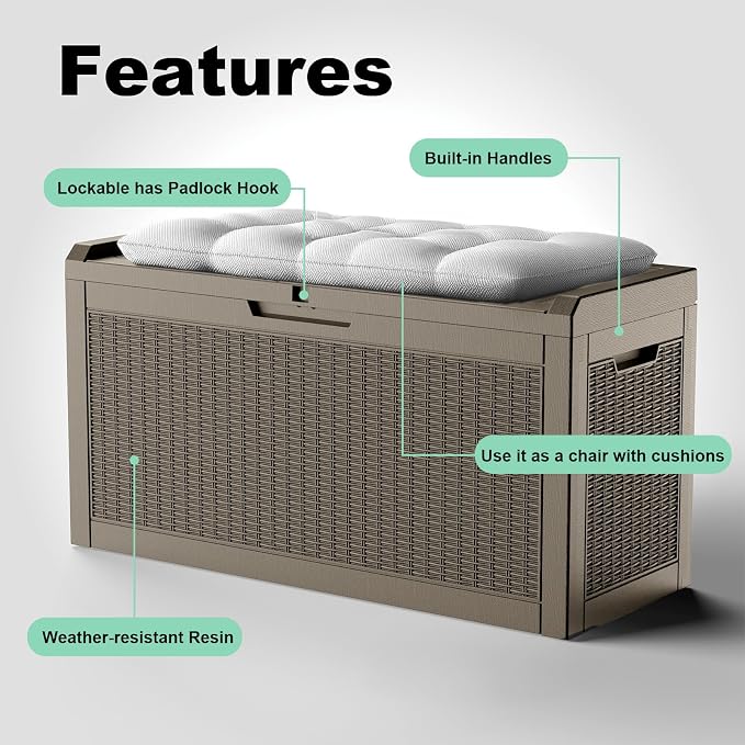 60 Gallon Deck Box, Resin Outdoor Storage Box - Image 6