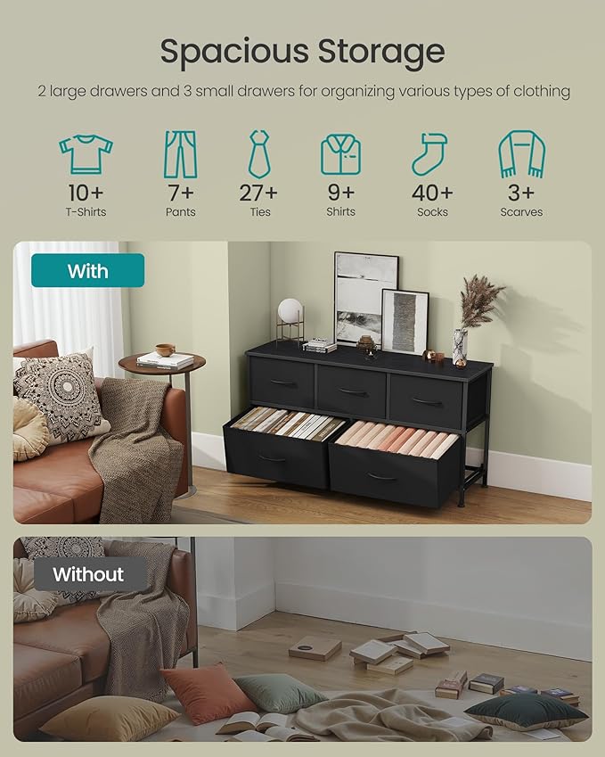 SONGMICS Dresser for Bedroom, Chest of Drawers, TV Stand, 5 Non-Woven Fabric - Image 4