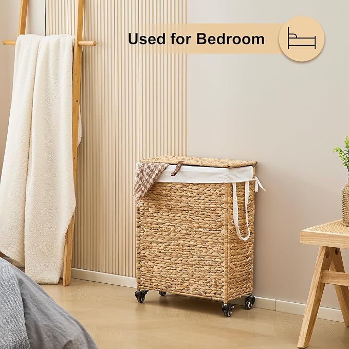 Rolling Laundry Hamper with Lid and Wheels, Slim Laundry Basket with Removable - Image 6
