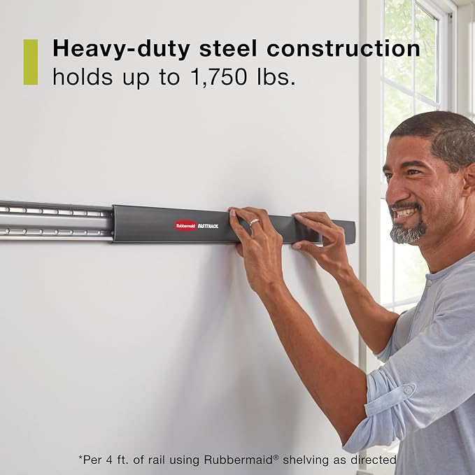 Rubbermaid Garage FastTrack 8-Piece Small Kit Black/Grey All-in-One Rail & Hook - Image 3