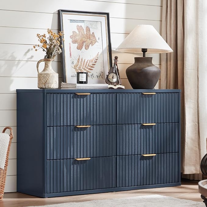 LEYAOYAO Fluted 6 Drawers Dresser Set of 2, Curved Profile Design, Dresser TV - Image 2