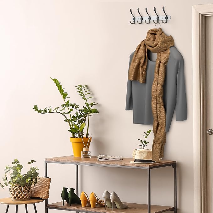 Coat Rack Wall Mount with 5 Tri Hooks, Stainless Steel 16 Inch – White & Black - Image 4