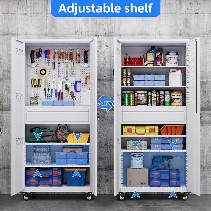 Metal Garage Cabinet with Wheels, Office Assembly Required - Image 8