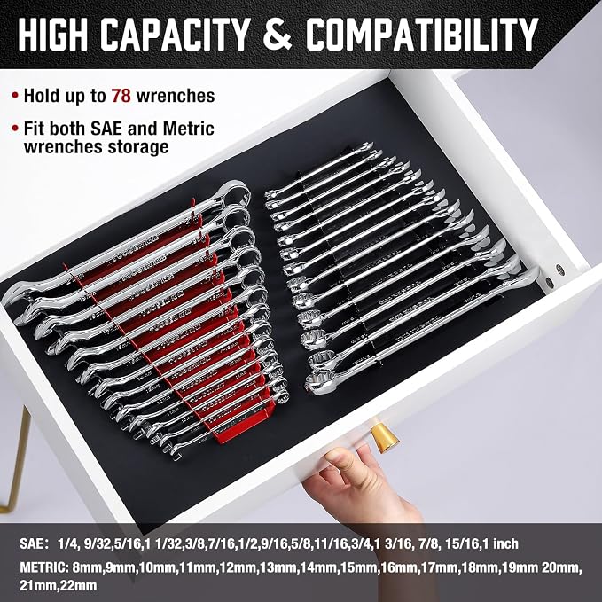 ALOANES 78-Slot Metal Wrench Organizer, Heavy Duty Wrench Organizer Tray - Image 4