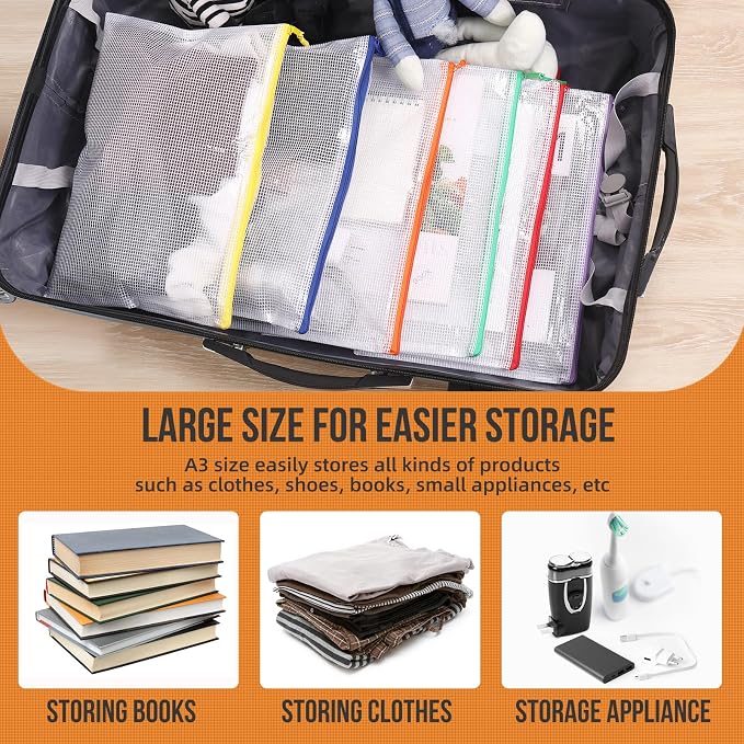 24pcs Mesh Zipper Pouch File Bags Puzzle Storage Bags, A3 17x12 Inches Large - Image 5