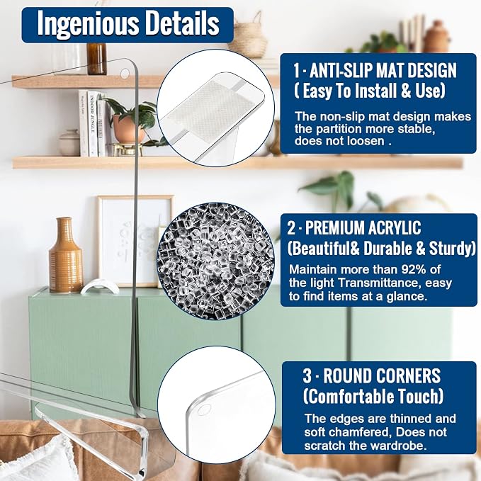8 Pack Clear Acrylic Shelf Dividers - Image 3