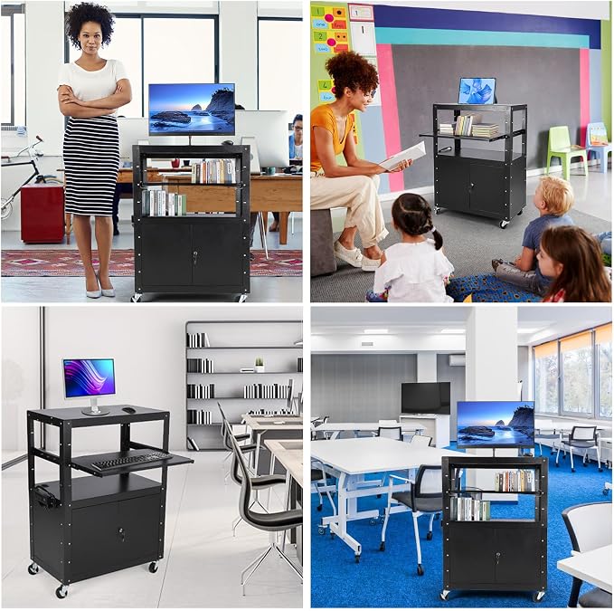 Garvee Mobile AV Cart with Lockable Cabinet, Adjustable Height Laptop Stand - Image 6