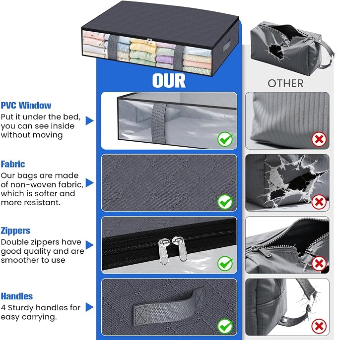 Under Bed Storage Containers, 6 Pack Blanket Storage Bags, Collapsible Storage - Image 6