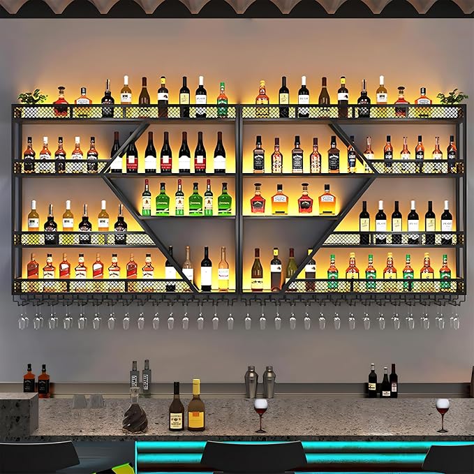 94.48in Metal Wine Rack Wall Mounted, Modern Wine Storage Rack Wall Mounted - Image 7