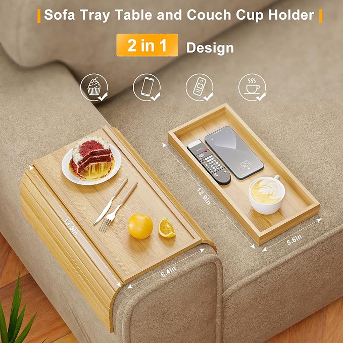 Bamboo Sofa Arm Rest Tray Table - Image 2
