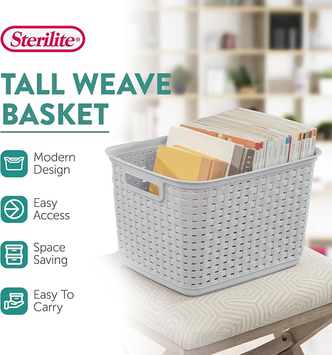 Sterilite 6-Pack Tall Weave Basket, Wicker-Style Plastic Open Storage Bin - Image 3