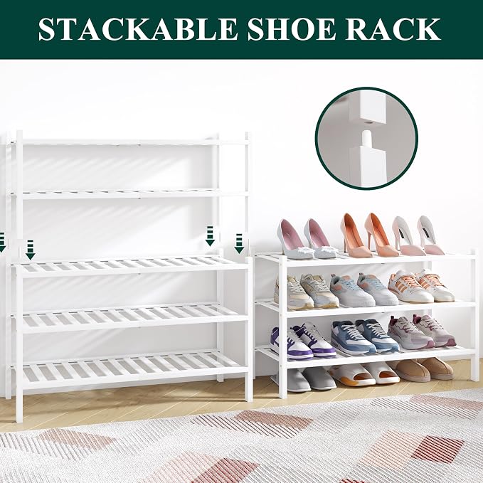 Smiry Bamboo Shoe Rack for Closet, 3 Tier Wooden Stackable Shoe Organizer - Image 4