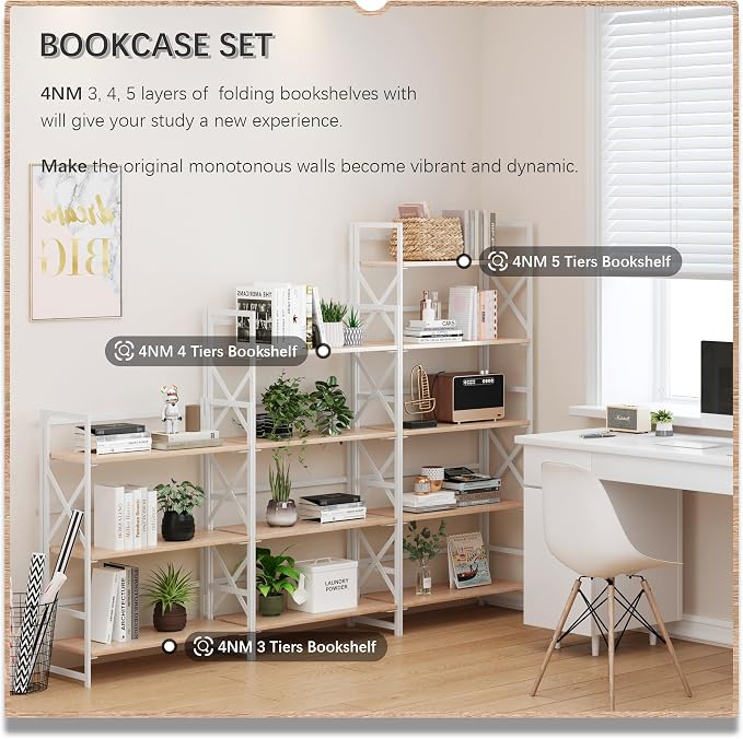 4NM 4 Tiers No Assembly Book Shelves, 41.3" H Folding Bookshelf Bookcase Open - Image 5