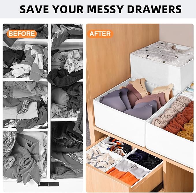 Criusia Drawer Organizer Clothes 6 Pack White- Dresser Organizer Bins - Image 8