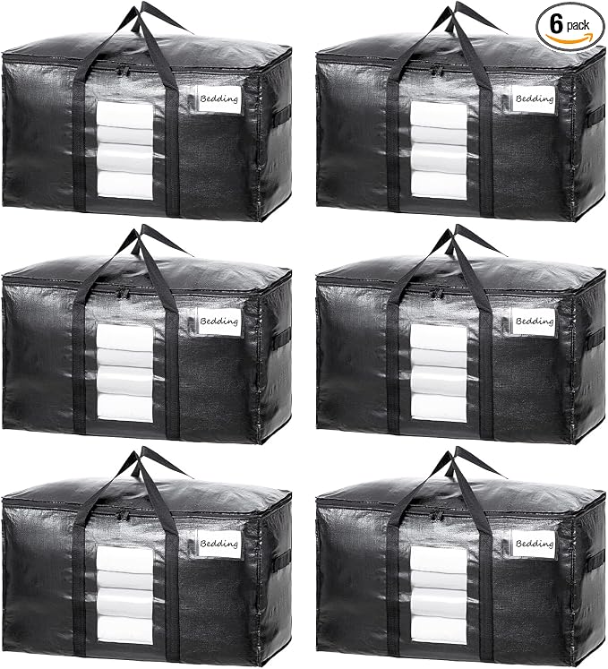 TAILI Extra Large Moving Bags, 6 Pack Black Heavy Duty Totes by TAILI