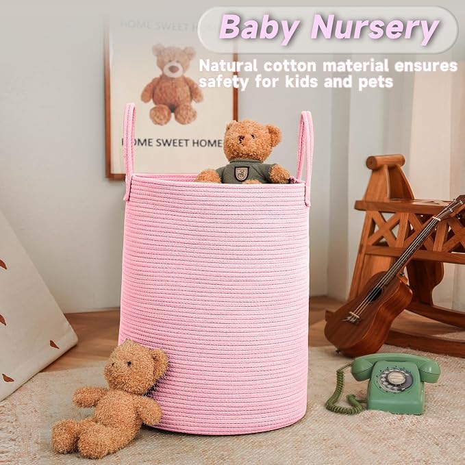 Large Woven Laundry Basket Hamper, 100L Cotton Rope Storage Bin - Image 2