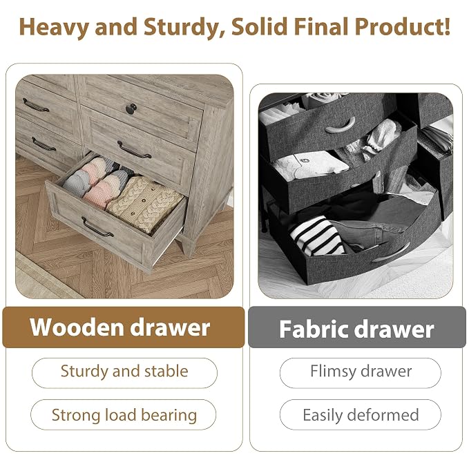 GarveeHome 6 Dresser for Bedroom, 47 in Wide Drawer Dresser - Image 5
