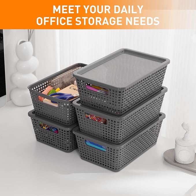 Plastic Storage Baskets With Lid, Storage Bins - Image 5