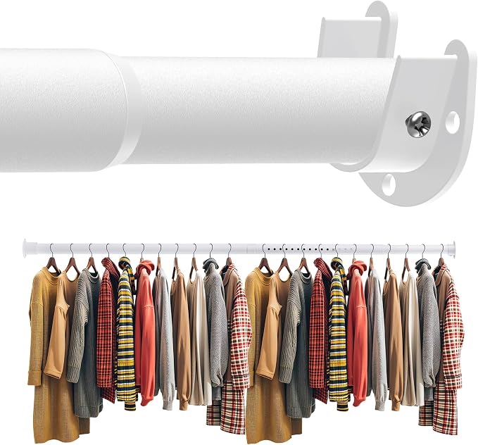 Closet Rod 30-63 Inches, Adjustable Heavy Duty Metal White Closet Rods by Unknown