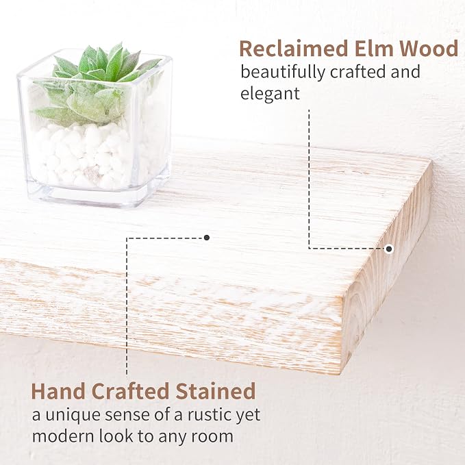 Axeman Floating Shelves for Wall, 8 Inch Deep Rustic Solid Elm Wood Wall - Image 3