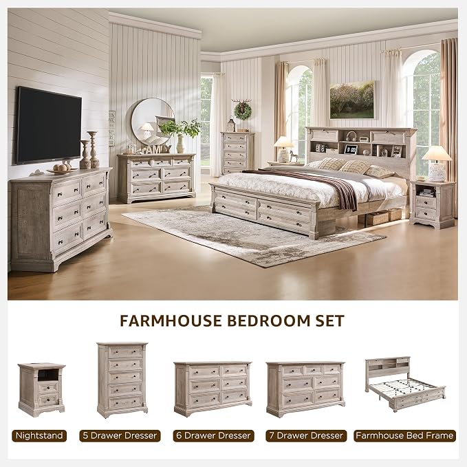 Farmhouse 6 Drawers Dresser for Bedroom, Wooden Dresser TV Stand - Image 6