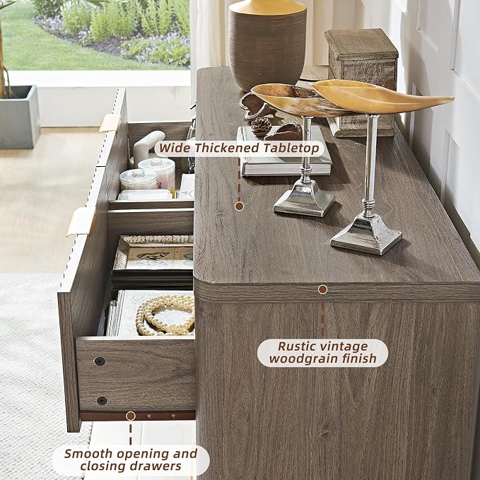 LEYAOYAO Fluted 6 Drawers Dresser, Curved Profile Design, Dresser TV Stand - Image 8