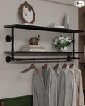 Black Clothes Rack 48in, 2-Tier Wall Mounted Garment Rack by INDUSTRIALSHELVESDESIGN