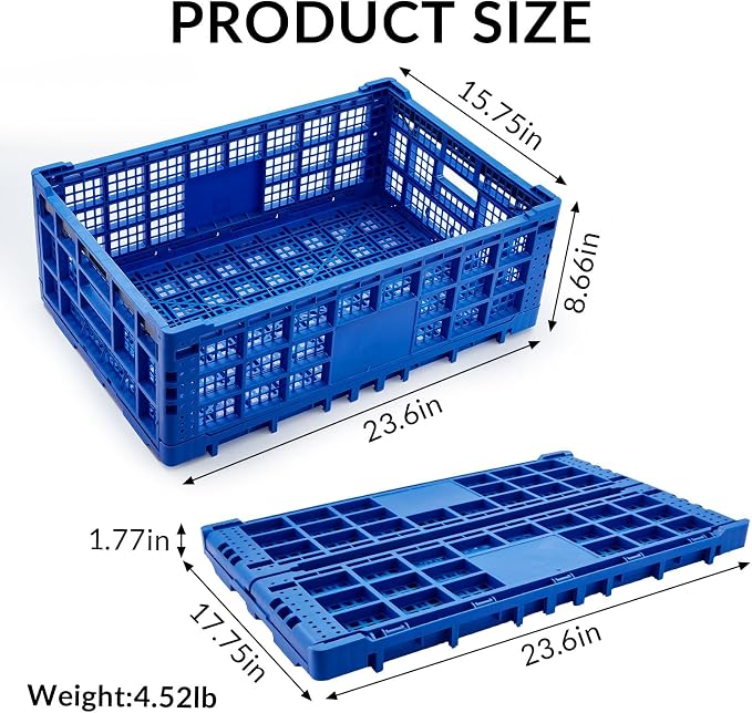 Collapsible Storage Crates, 52 Liter Heavy Duty Foldable Plastic Crates - Image 3