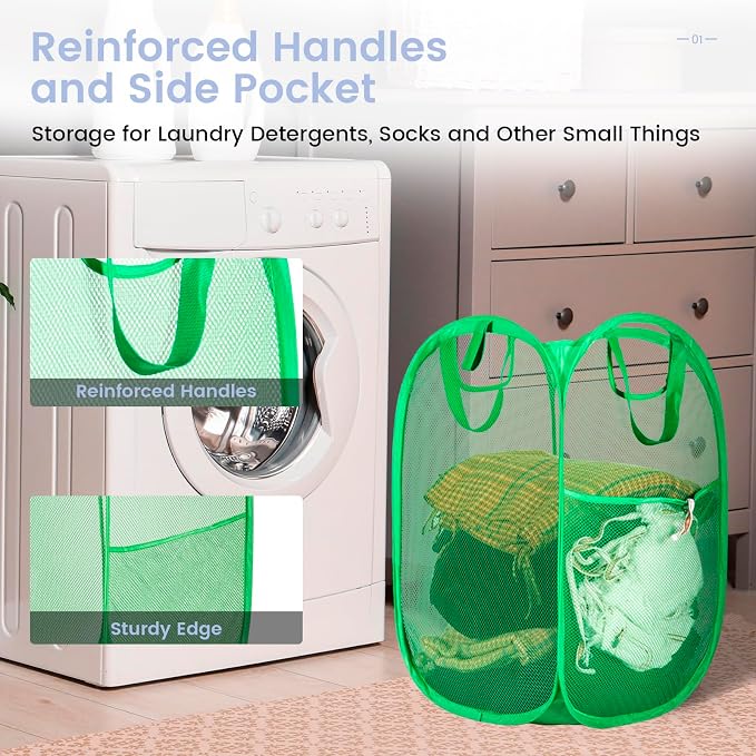 HOUSE AGAIN 2 Pcs Pop Up Laundry Hamper, Strong Mesh Laundry Baskets Collapsible - Image 5